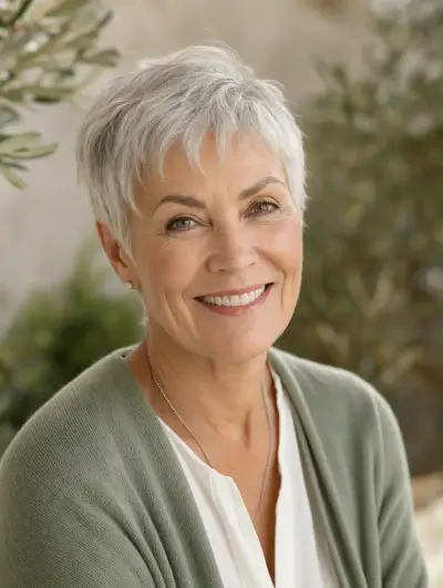Femme au sourire doux et bienveillant